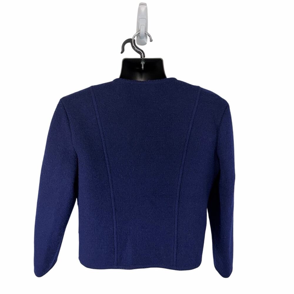 Vintage Deans of Scotland 100% Wool Knit Cardigan Navy Blue Floral Size Small - Picture 2 of 10